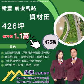 新豐前後臨路426坪資材田 湖口土地買賣傑穎房仲