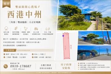 獨賣～西港中州+雙面路開心農場 安南房屋首選