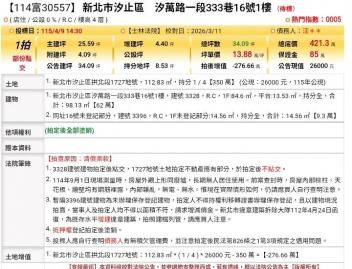 台北法拍專家 新北市汐止區汐萬路一段333巷16號1樓