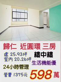 南科買房買地 歸仁圓環樓中樓三房電寓