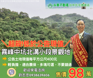 低於公告土地現值霧峰中坑北溝小段農保地景觀地80台中買屋賣房土地王劉志忠