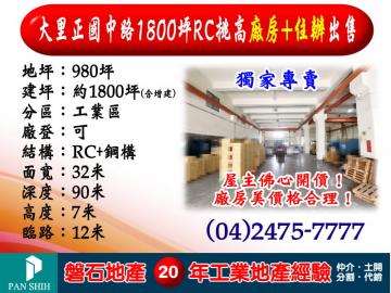 屋主佛心開價！大里正國中路｜1800坪｜RC挑高廠房+
