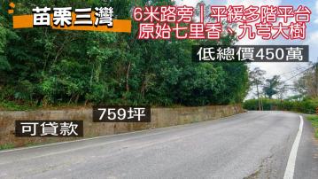 三灣土地買賣｜低總價6米路旁｜平緩多階平台