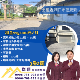 出租｜近湖口市區・臨8米路・實用廠房 傑穎房仲 新豐湖口土地