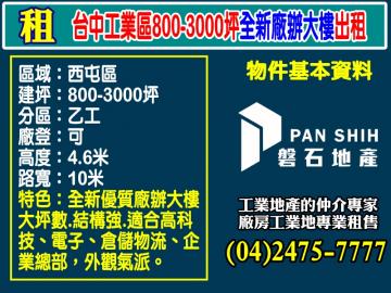已出租！台中工業區指標級全新廠辦＋商辦大樓出租